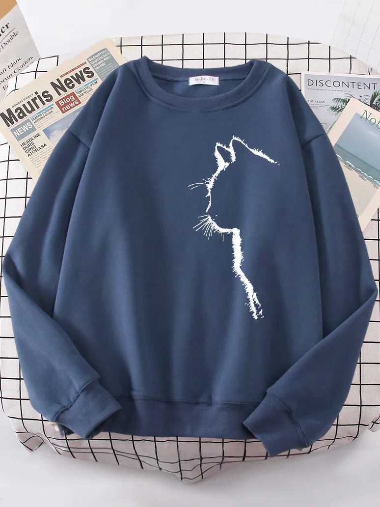 Simple Strokes Of Cat Pet Print Hoodie Womens Shoulder Drop All-match Hoodies Simple S-XXL Hoodie Street Quality Clothing Fe XJ250717