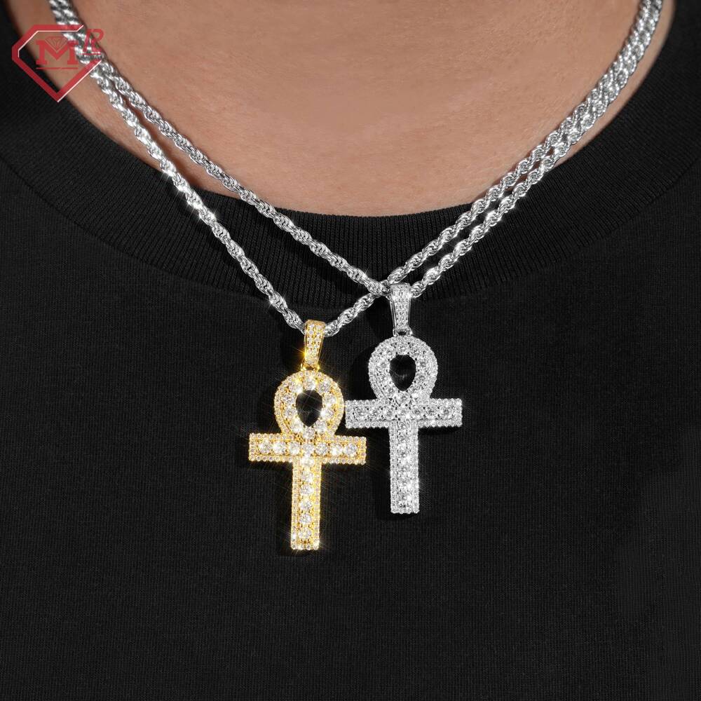 Fully Iced Out Custom Moissanite Pendant Ankh Cross Silver 925 Gold Plated Moissanite Pendant