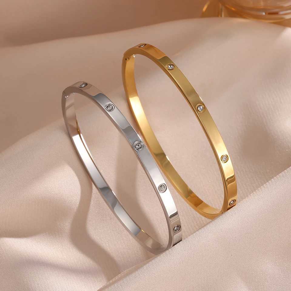 2 Pieces Stainless Steel Zirconia Tennis Bracelet Bangle Set Round Zircon CZ Aesthetic Wen Jewelry Set Gift X250718