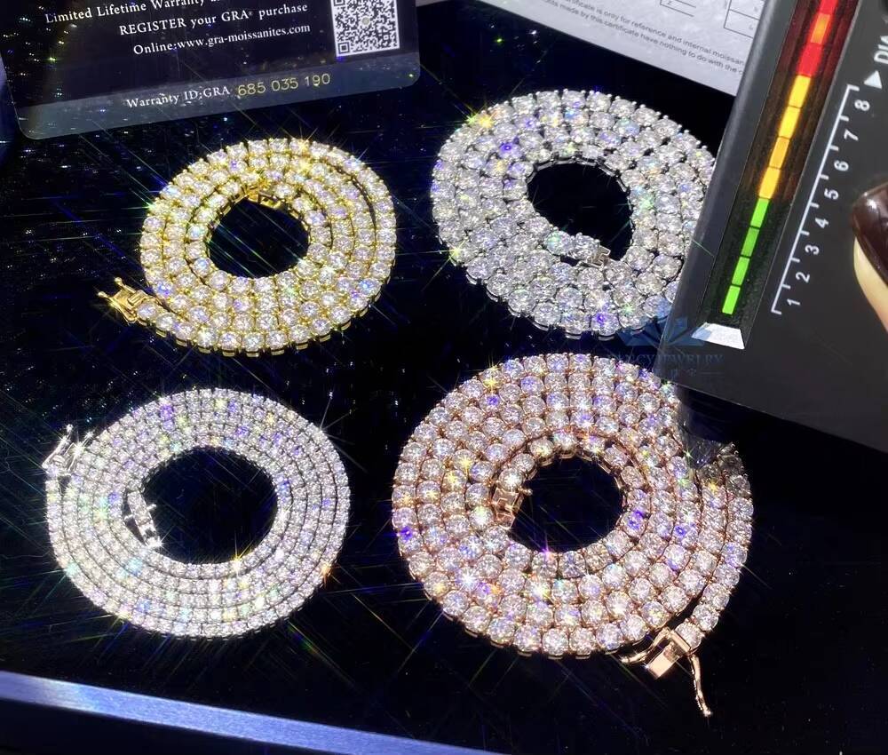 Cheapest Price Hip Hop 925 Sterling Silver 2mm 3mm 4mm 5mm 6.5mm VVS Moissanite Diamond Necklace Moissanite Tennis Chain