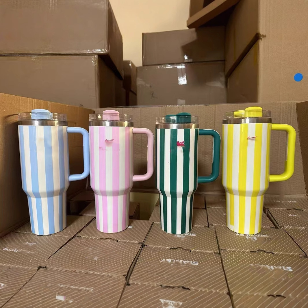 Water Bottles 40oz Striped Cup Handle Car Mug With Cold Insulated Cartoon Kulo Cups Straws Tattoo