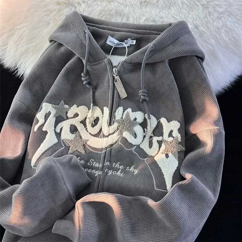 Oversize Loose Womens Spring Autumn Jacket Towel Print Hoodie Outerwear Polyester Fiber Full Sleeve Casual Street Style XJ250717