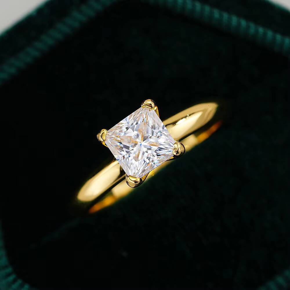 Gra Certified Emerald Cut Moissanite Ring 1Ct Vvs D Color 14K 18K Real Gold Plated S925 Silver for Women Wedding Jewelry