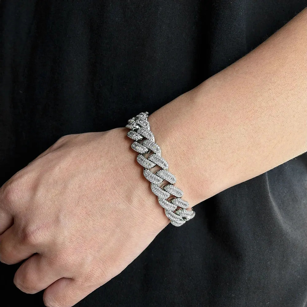 15mm Hip Hop Rapper Rock Men Iced Out Prong Fashion Jewelry Cuban Link Matching Bracelet Hommes 250717