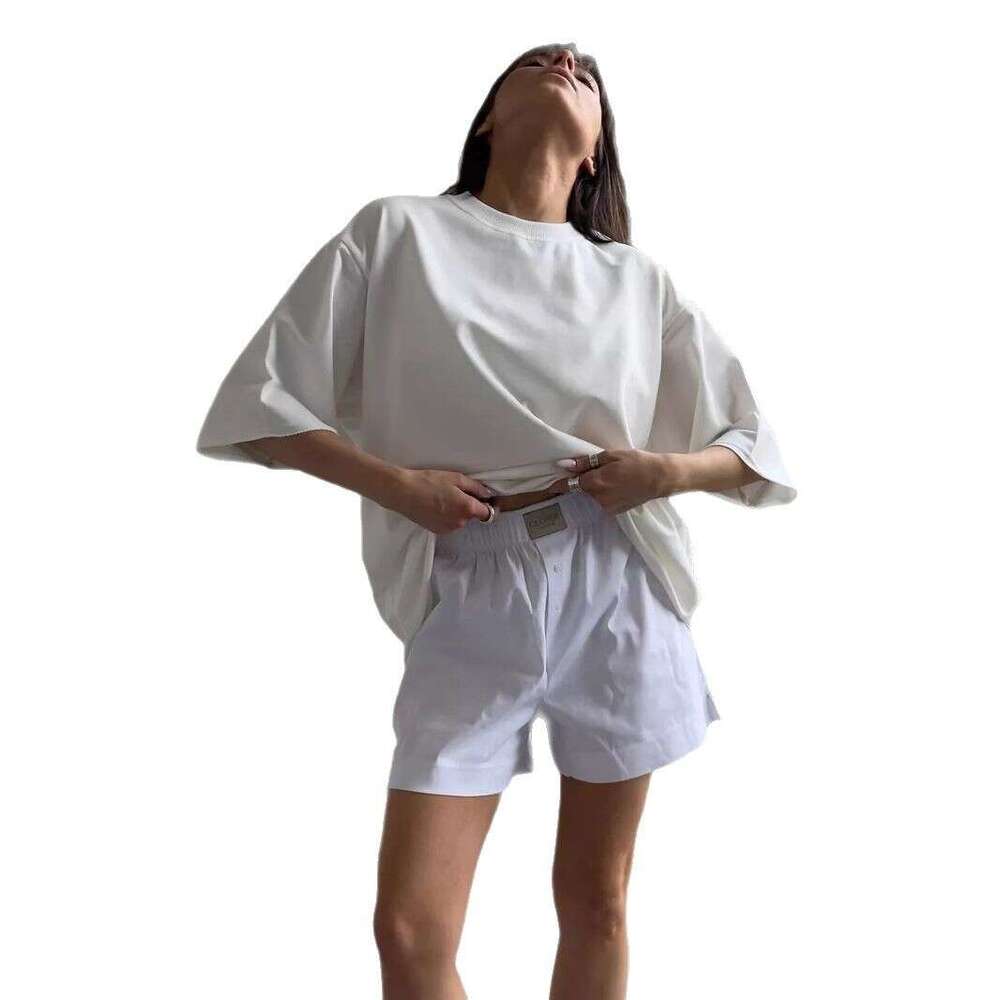 Pure Cotton T-Shirt For Women, Frayed Crew Neck, Terry Cloth, Short Sleeve, Loose Basic Top B5