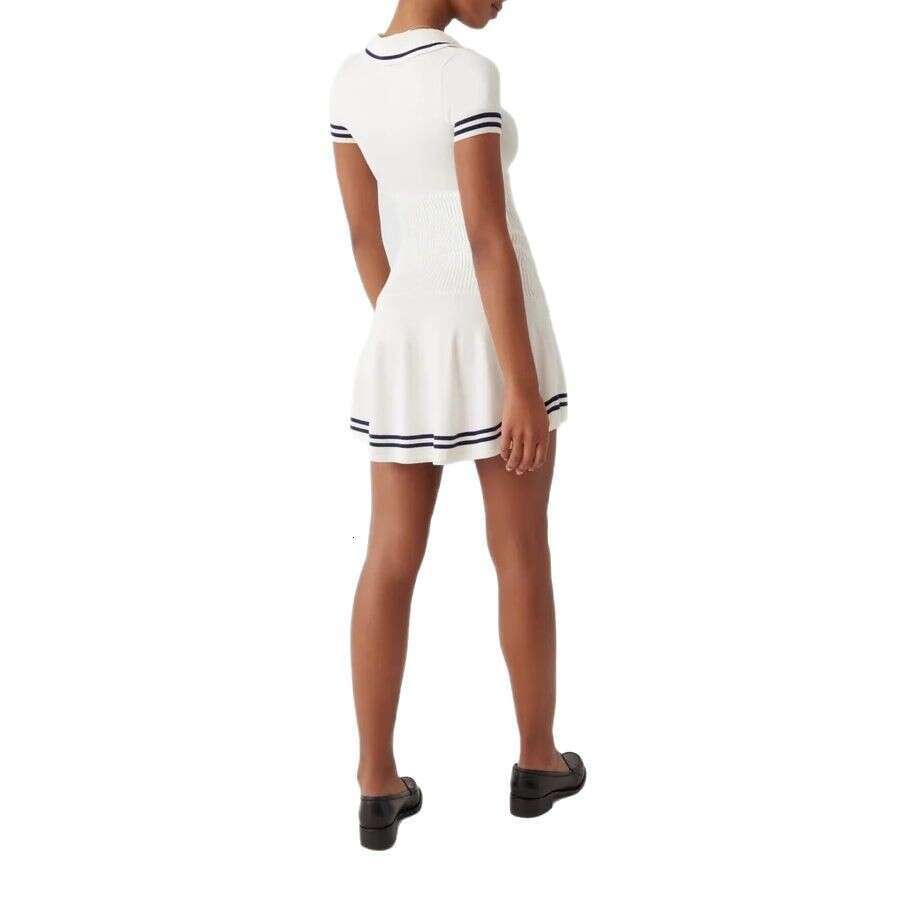 Yu Shuxin Same Summer New College Style Striped Knitted Short Sleeve Girl Polo Collar Dress A-Line Skirt B5