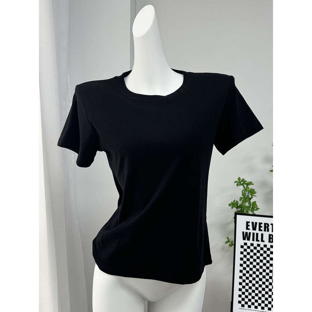 Spring Summer New Basic Solid Color T-Shirt Women Regular Shoulder Slim Fit Versatile Short Sleeve Top B5