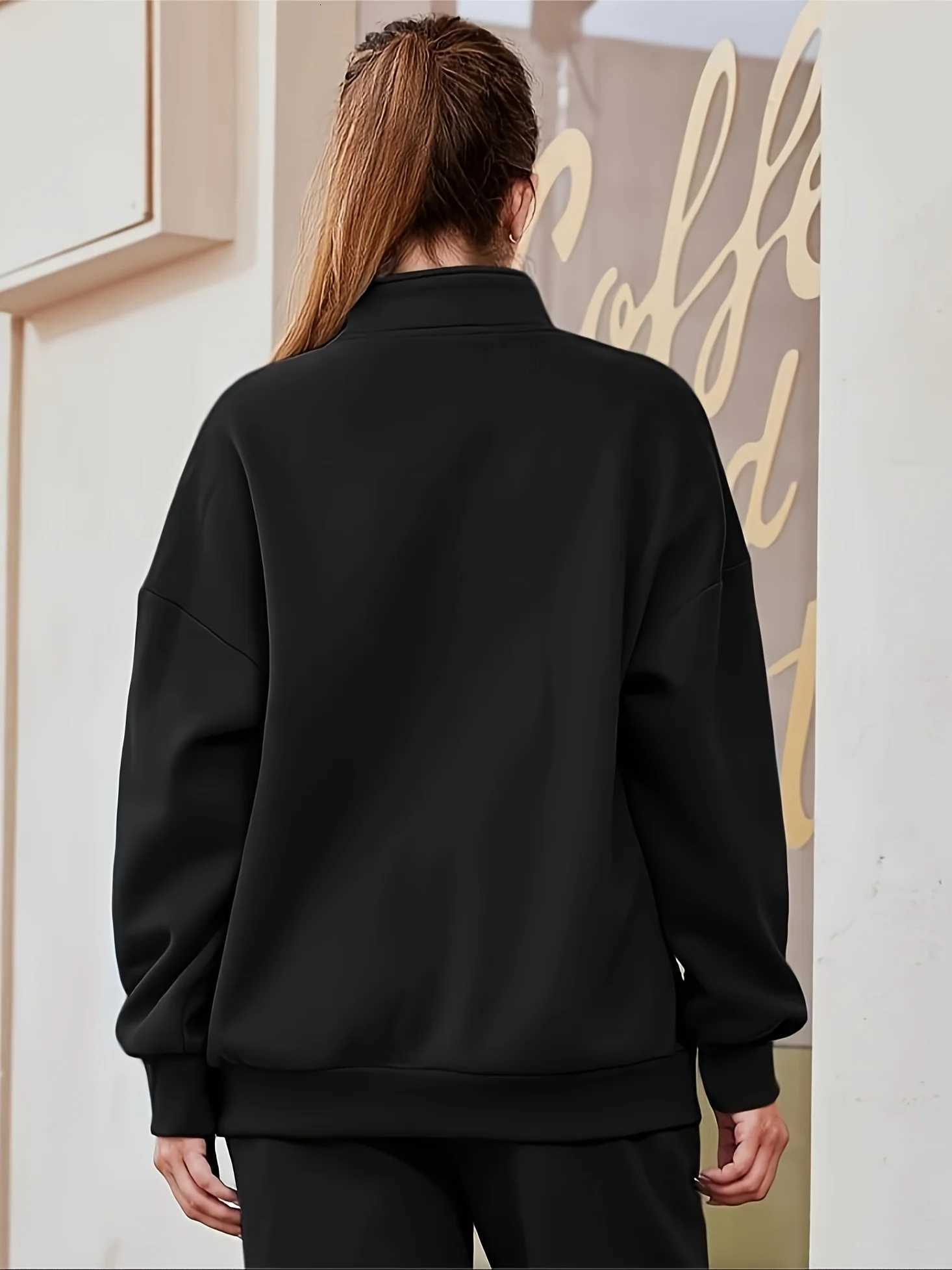 Versatile Solid Color Loose Zippered Hoodie Long Sweat Womens Clothing XJ250717