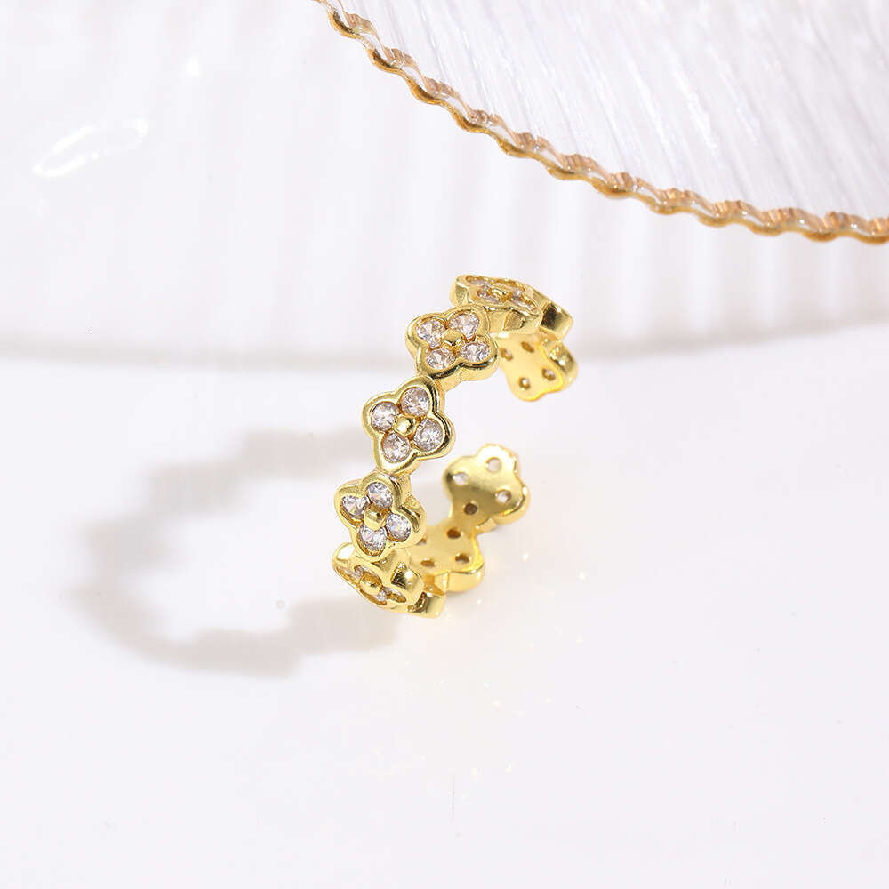 designer Elegant Light Colorful Zircon Four-Leaf Clover Open Fashion Trendy Flower Petal Women's Ring