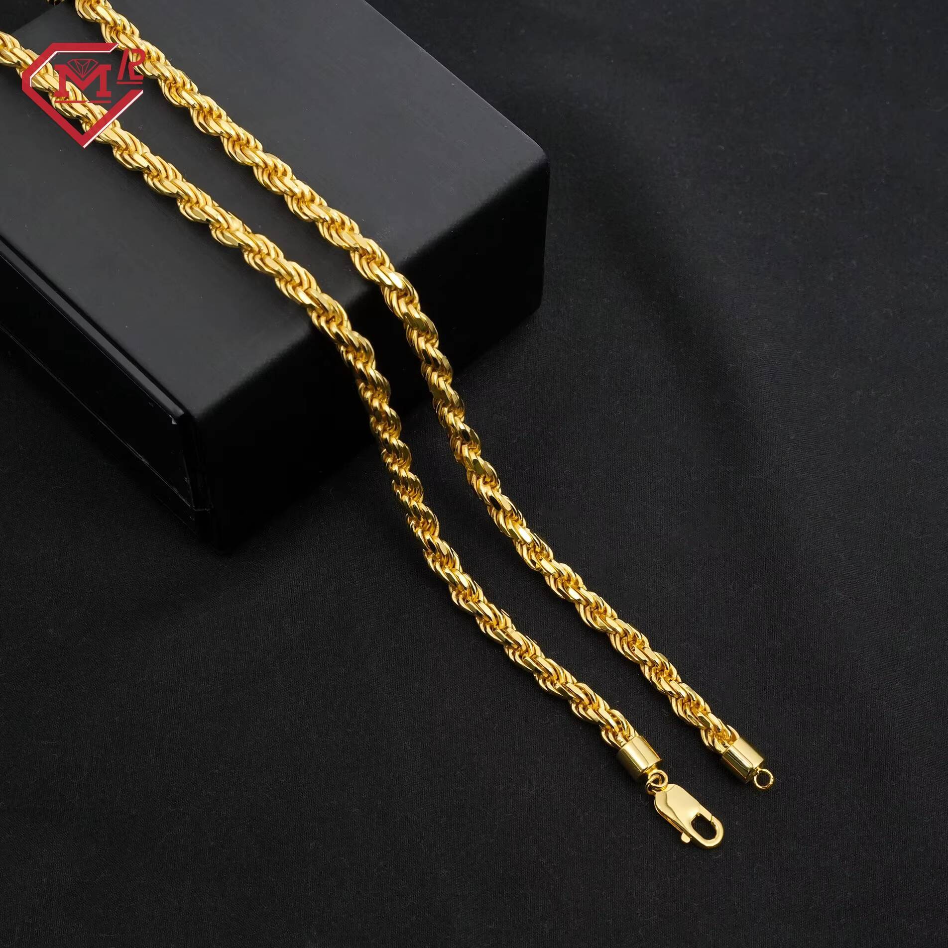4mm 5mm 6mm 7mm Rope Chain Necklace 925 Sterling Silver Custom Gold Plated Hip Hop Rope Chain