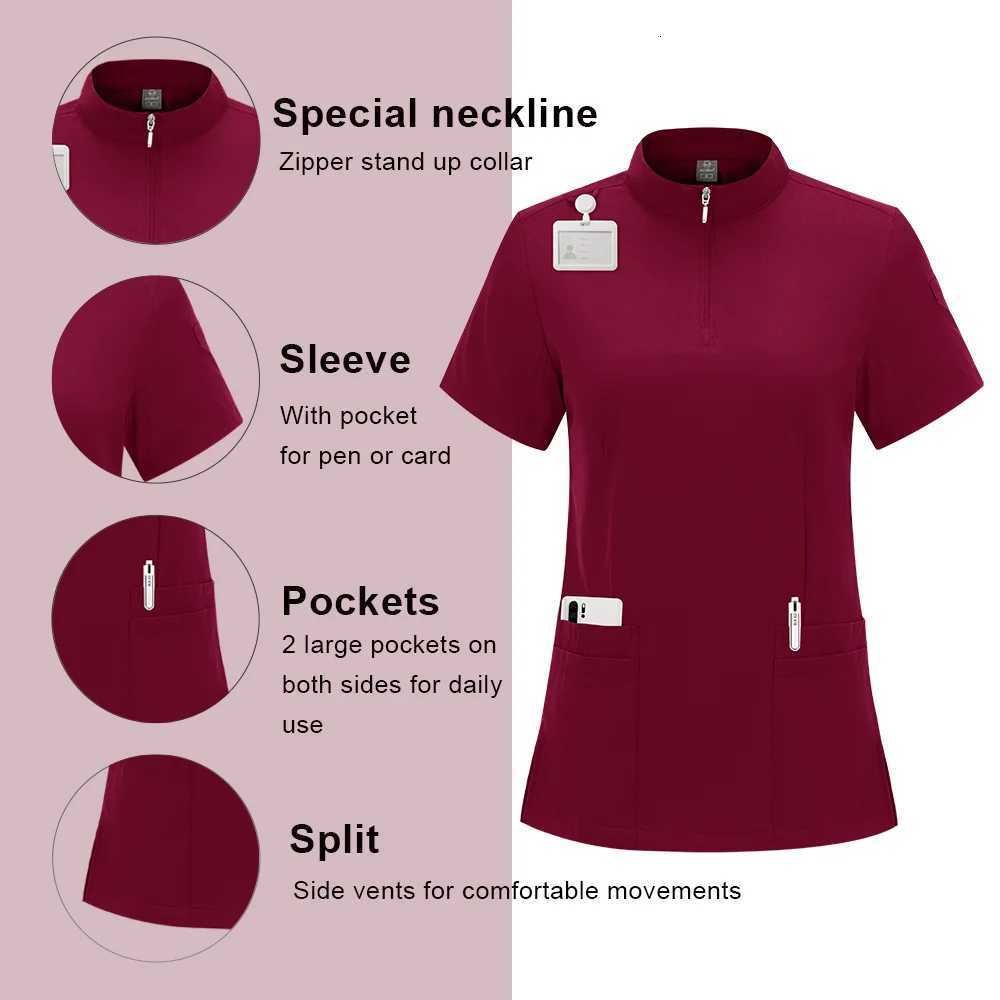 Womens Nurse Uniform Set Clinical Uniforms Medical Clothes Scrubs Sutis Surgical Blouse Zipper Top Pants Suit for Woman Man XXL Z250718