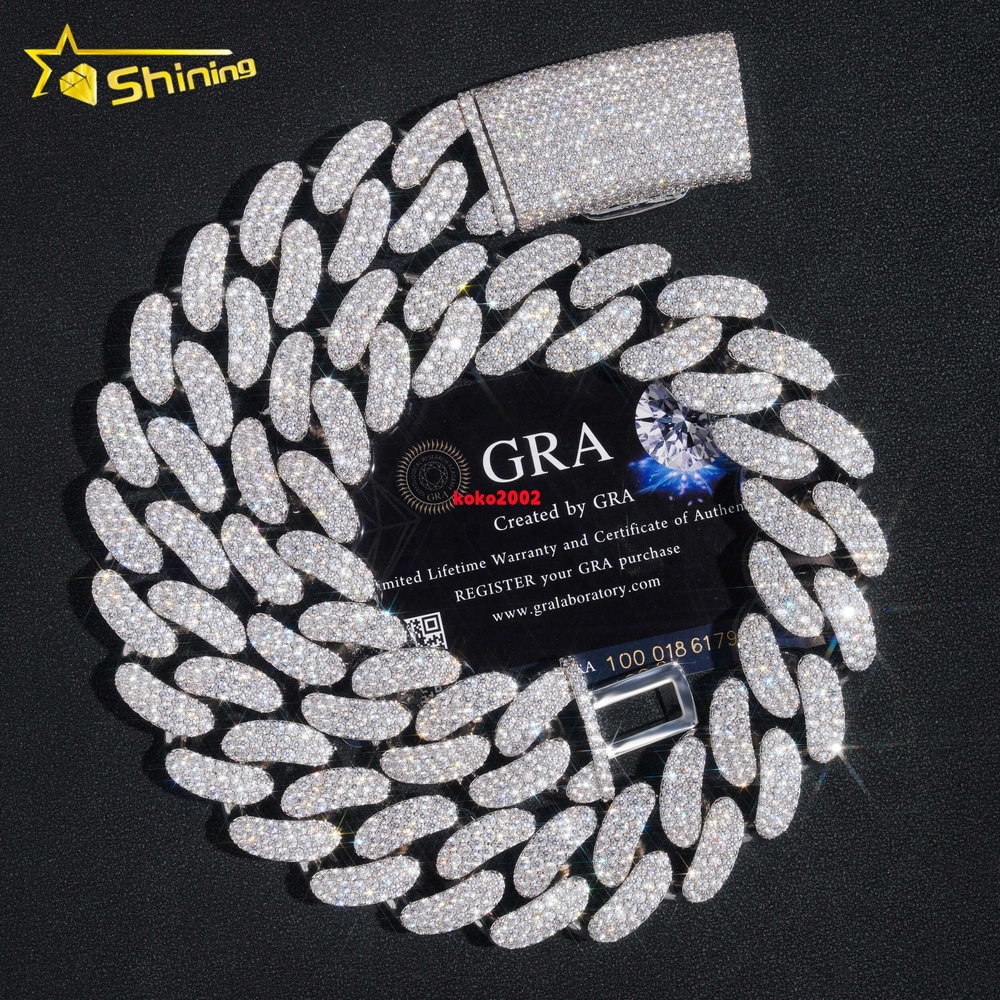 High Quality Rapper Big Heavy Solid 925 Silver 22MM Moissanite Diamond Hip Hop Iced Out Cuban Link Chain