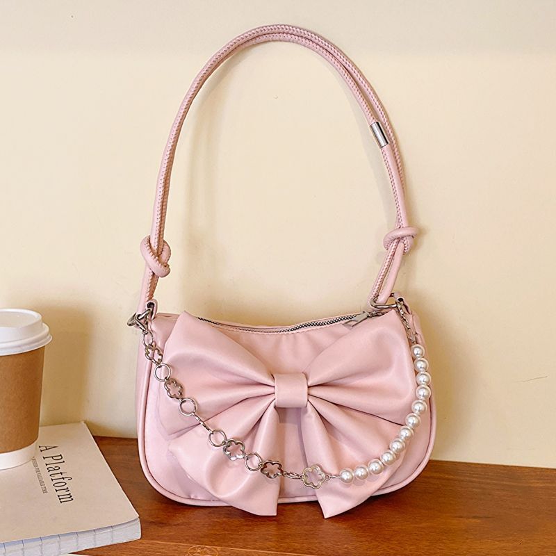 Summer New Women's Single Shoulder Crossbody Bag Summer New Solid Color Bow Chain Design Fashion Women's Texture Underarm Bag New Designer B