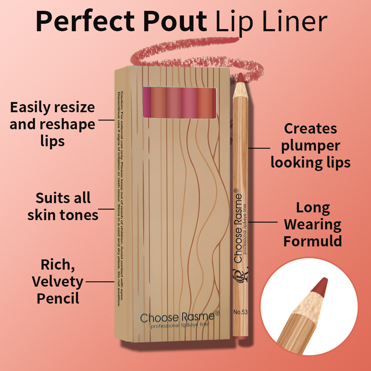 Choose Rasme 12PCS Matte Lip Liner Set - Waterproof Wooden Lip Pencils for Precise Lip Contouring, 12 Nude to Bold Shades Makeup Kit