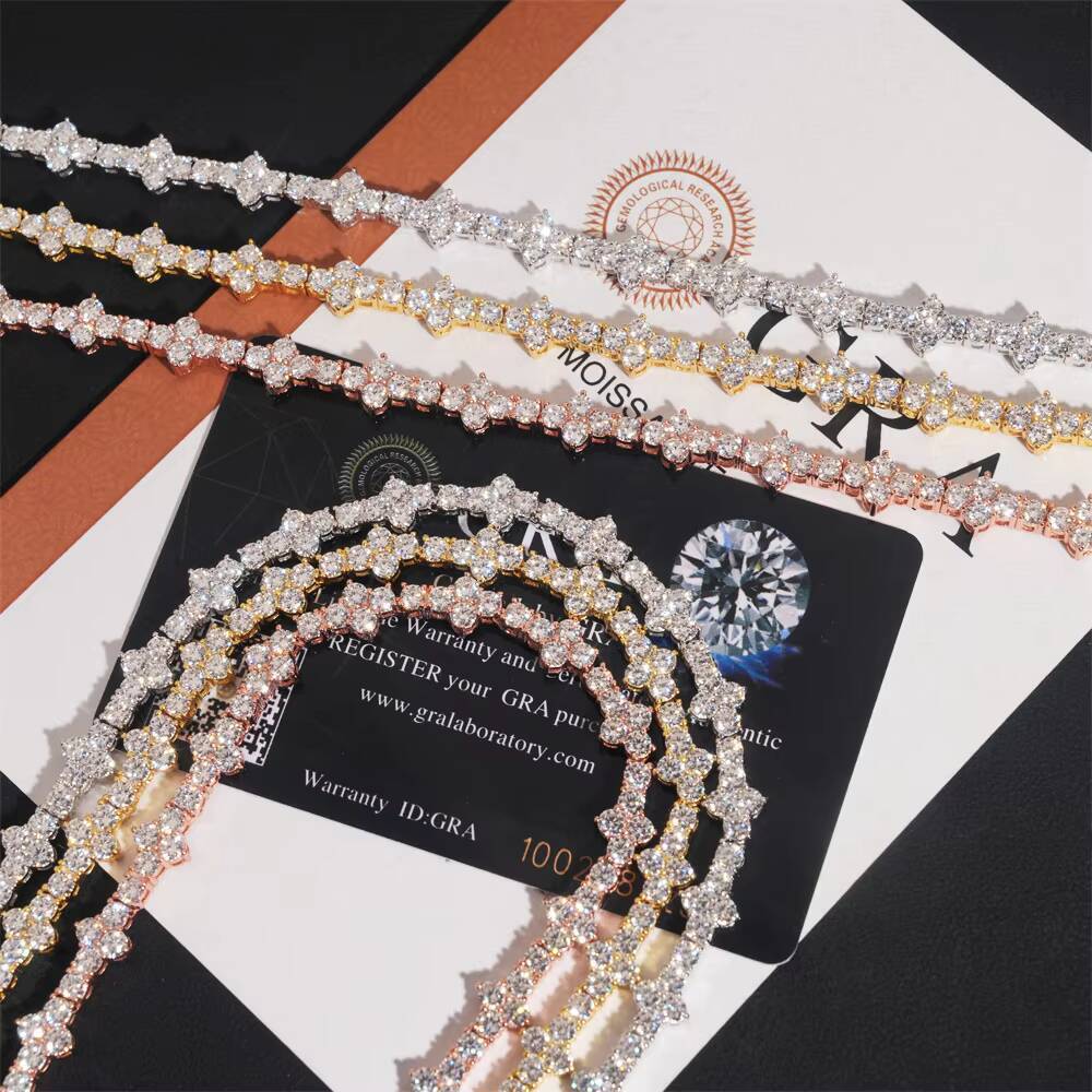 Hip Hop Jewelry Fine Chain Four Leaf Clover Tennis Chain Bracelet for Women/Girls 18K Gold Plated CZ Diamond Tennis Bracelet