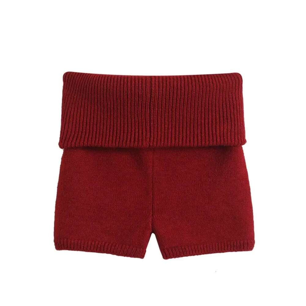 Spicy Girl Style Low Knitted Shorts Spring Autumn Sexy Hip-Hugging Double-Layer Turn-Over Waist Ribbed Slim Fit Tight Hot Three-Quarter Pants B5