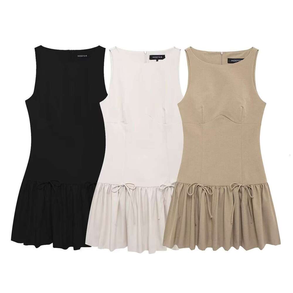 TRAFZAINS Spring New Style Five-Color Bowknot Sleeveless Short Dress B5
