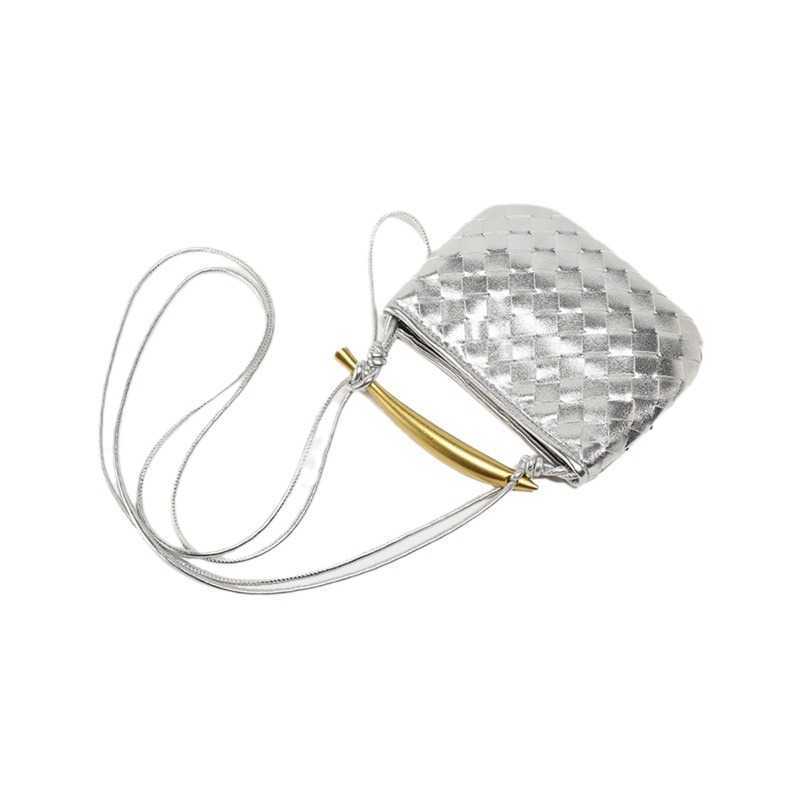 New Silver Sardine Hand Woven Bag High Quality Metal Handle Soft Leather Shoulder Crossbody Bags Women Handbags 250718