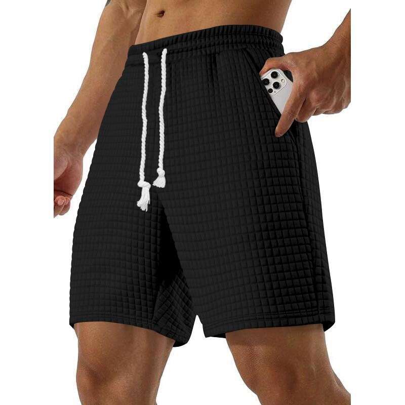 New Men's Summer Loose Fit Solid Color Small Check Fashion Sports Casual Beach Shorts B5