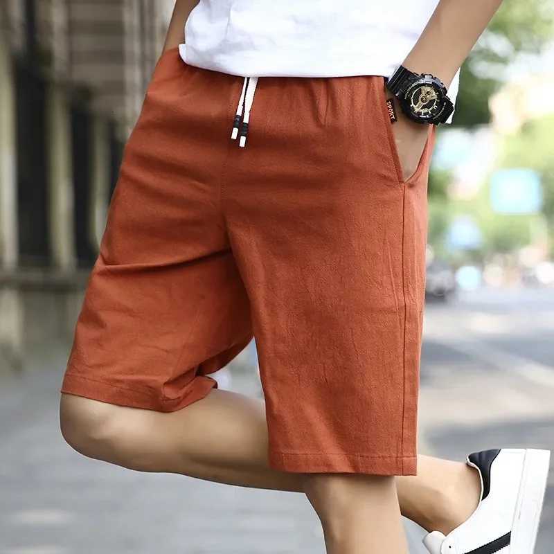 2025 Summer Mens Linen Cotton Shorts 5 Inch Inseam Casual Elastic Waist Beach Shorts for Outdoor Gym Travel W250718