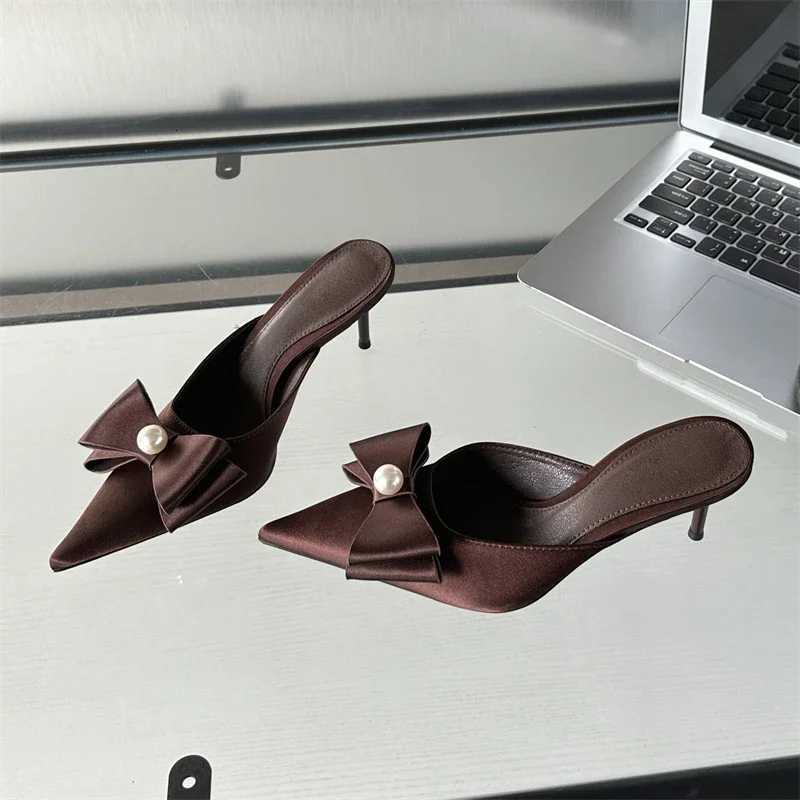 Eilyken Spring Sexy Knot Wen Slipper Pointed Toe Slip On Ladies Shoes Elegant Thin Heel Mes Dress Sandals Y250716