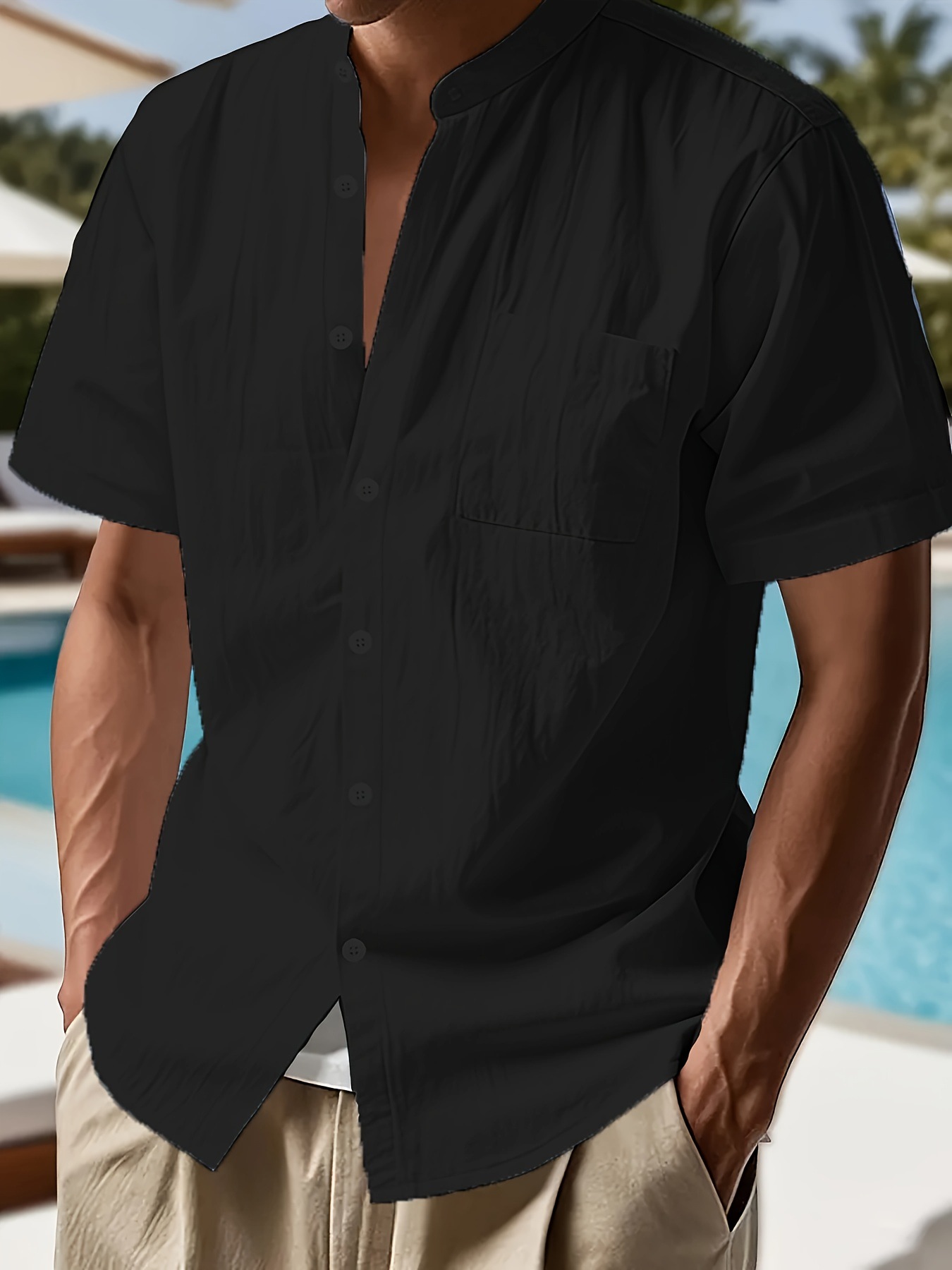 Luxury Shirts Men Stylish Casual Business Shirt Mens Hawaiian style plus size loose casual stand up collar casual short sleeved shirt