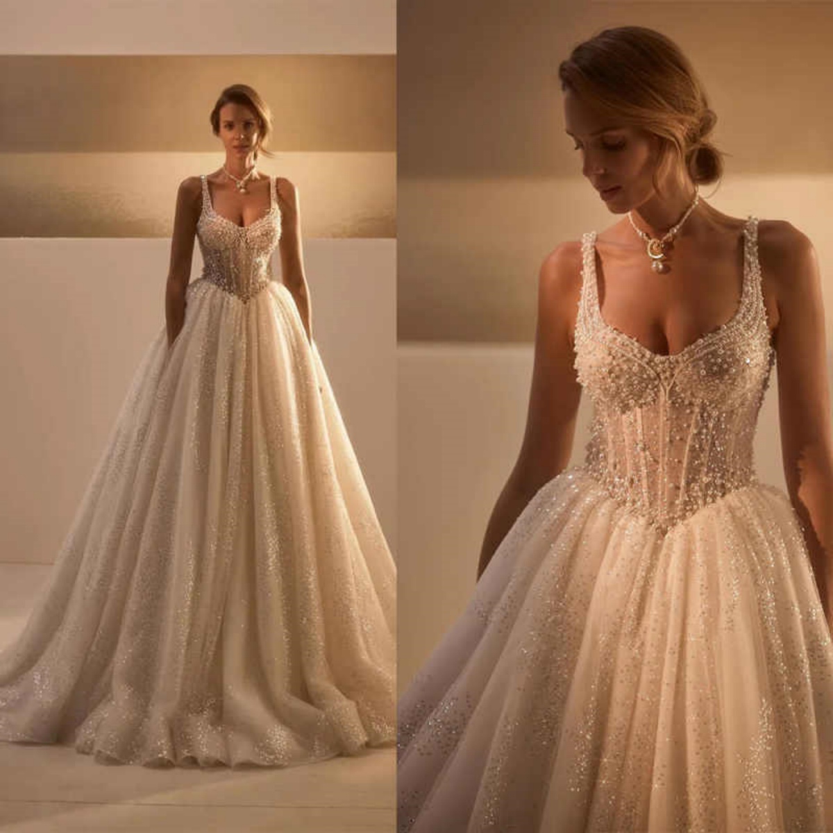 Shining Wedding Dresses Spaghetti Strap Sleeveless Sequins Beading Lace Bridal Gowns Chapel Customized Vestidos De Novia