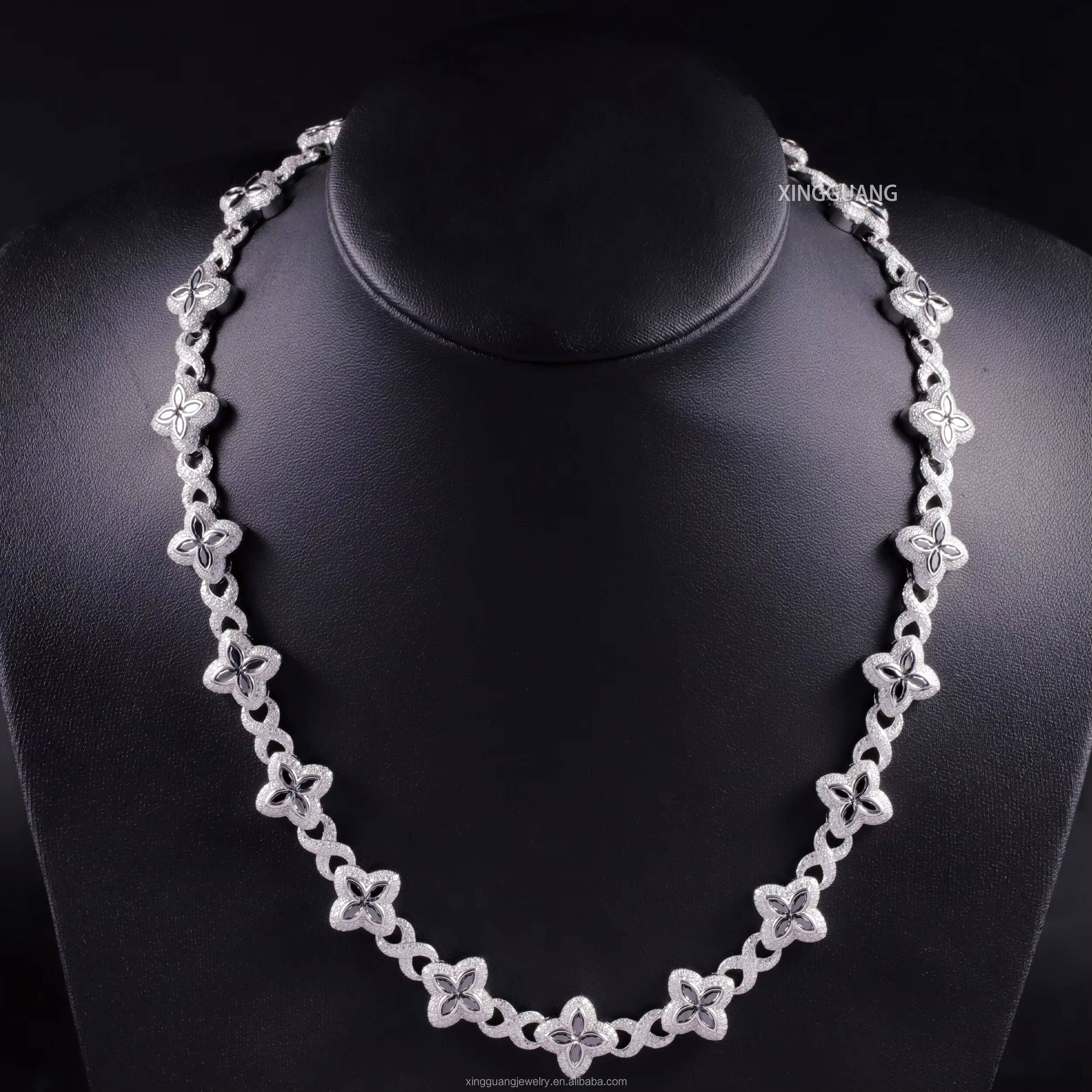 Fashion Black Diamond Marquise Cut Moissanite Clover Charms Infinity Cuban Links 925 Sterling Silver Cuban Link Chain Jewelry