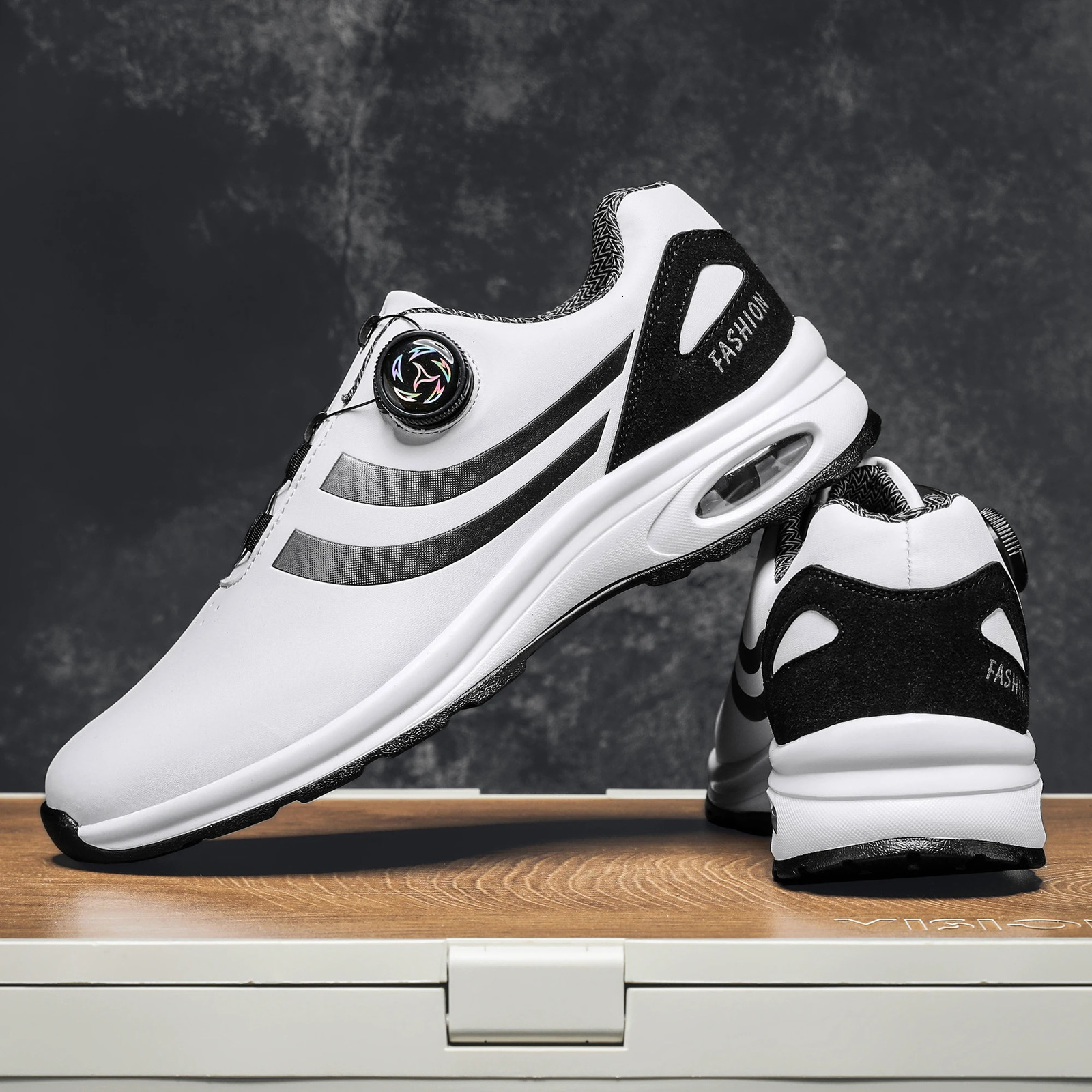 Mens Fashion Casual Sports Shoes Comfortable Hovershoe Sole Outdoor Leisure Walking Cycling Golf Black and White 250717