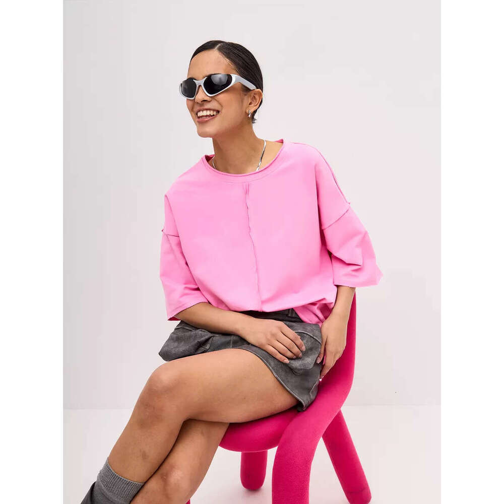 Spring Summer New Loose Cotton T-Shirt For Women Distressed Short Sleeve Patchwork Top B5