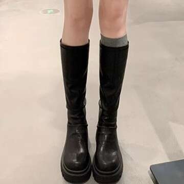 Designer Internet Celebrity Long Tube Slim for Women, Outdoor Wear, Leg-Slimming, Slimming Effect, Wrinkled Texture, Thick Sole, Height Increaing, Slo