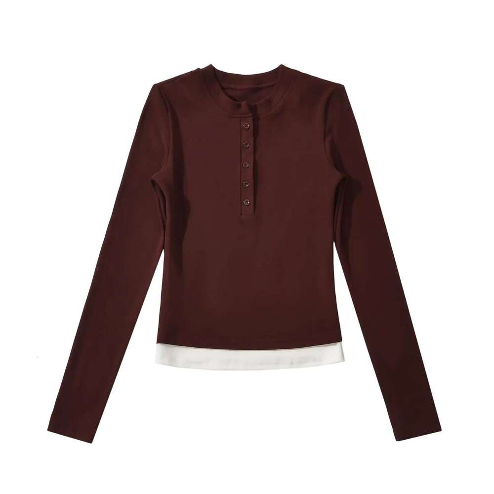 American Style Spicy Girl Fake Two-Piece Long Sleeve T-Shirt For Women, Autumn New Design Slim Fit Base Shirt Short Top B5 g7