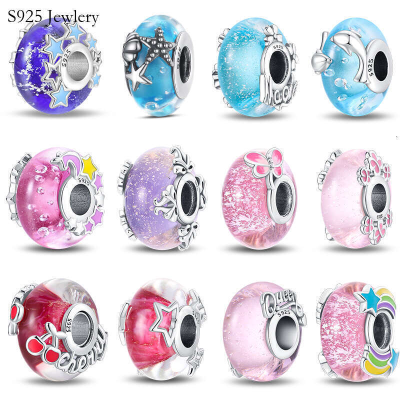 S925 925 Sterling Silver Colorful Butterfly Dolphin Luminous Glass Charms Beads Fit Original Bracelets Fine DIY Jewelry