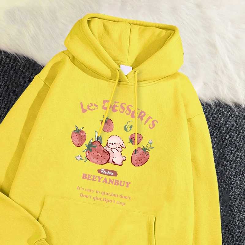 Fashion Womens Hoodie Cute Strawberry and Rabbit Printed Sweatshirt Pocket Soft Warm Breathable Pullover Autumn Winter Hoodie XJ250717