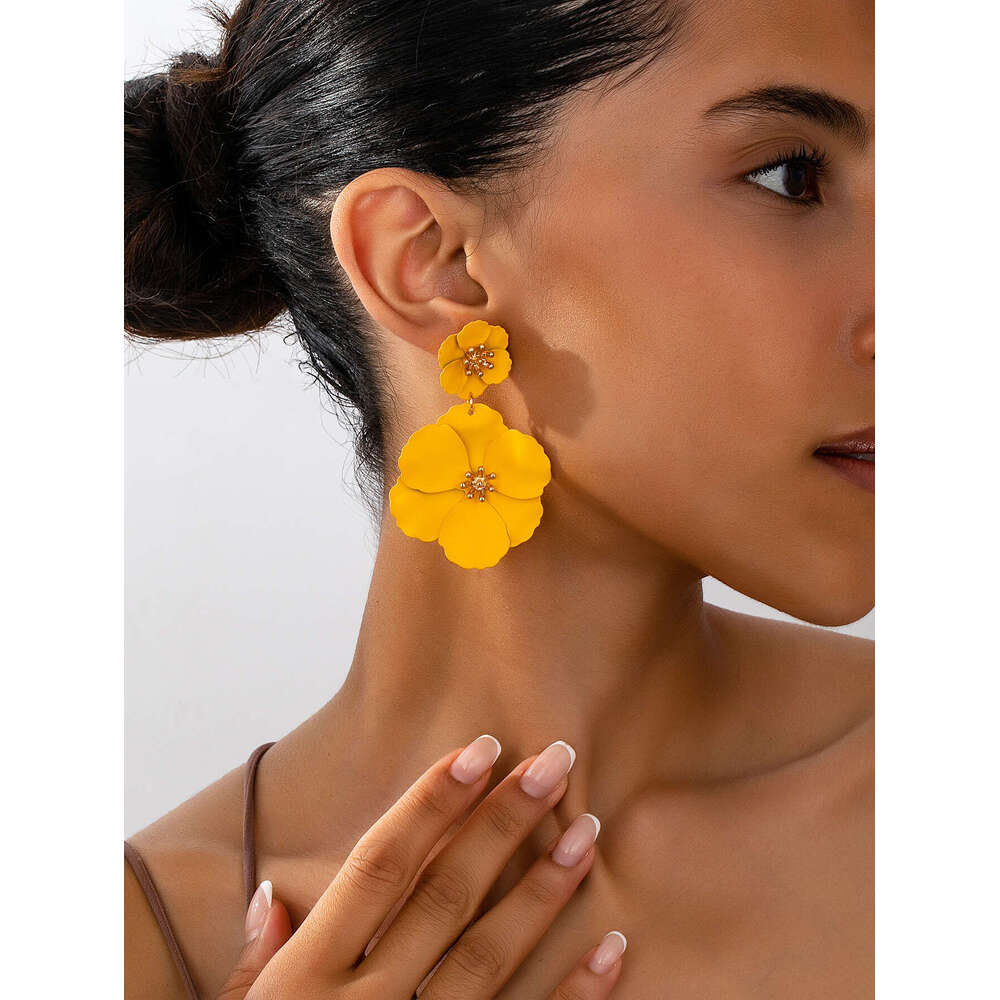 Forest Style Girl Long Elegant Designer Jewelry Creative Colorful Flower Spray Paint Multi-layer Earrings