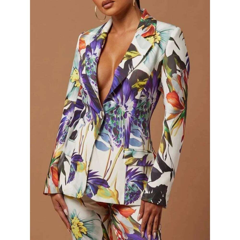 Yeezzi Urban Female Lapel Blazer Suit Jackets 2025 New Autumn Fashion Floral Printed Long Sleeve Single-Button Casual Outerwears