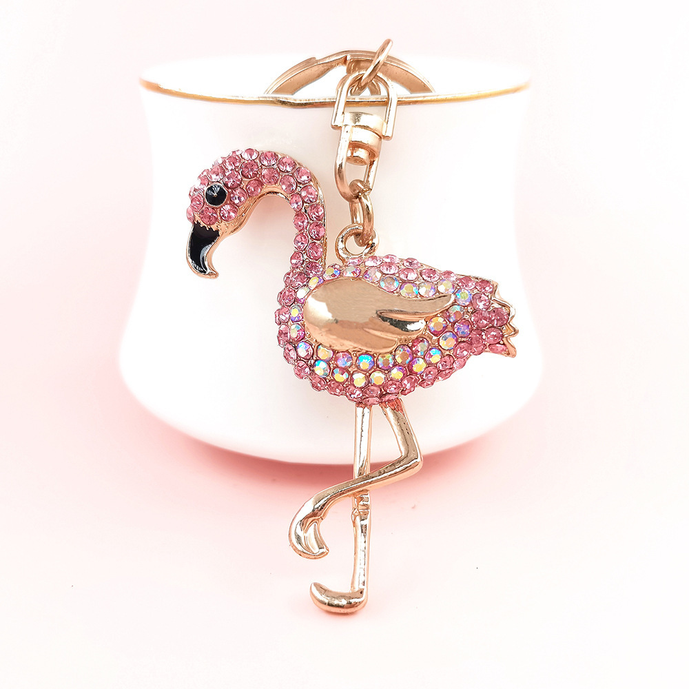 Diamond Flamingo Bag Charms Cute Cartoon Metal Keychain Ornament Women's Bag Accessories
