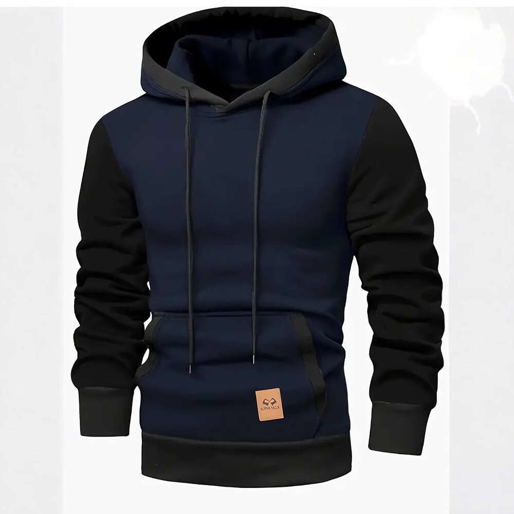 Spring And Autumn Men's Color Block Pullover Hoodie Patchwork Fashion Fleece Casual Sportswear B5