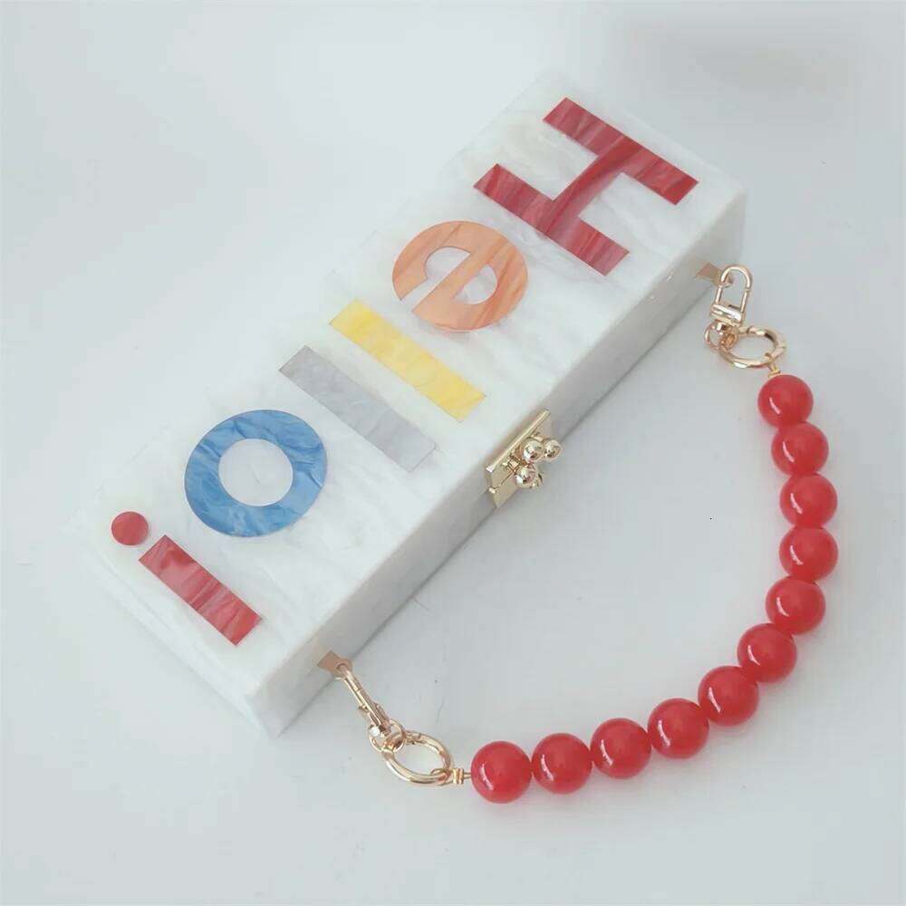 Pearl White Name Letter Hello Acrylic Bags Evening Wedding Clutch Long Purse Women Fashion Party Shoulder Bag