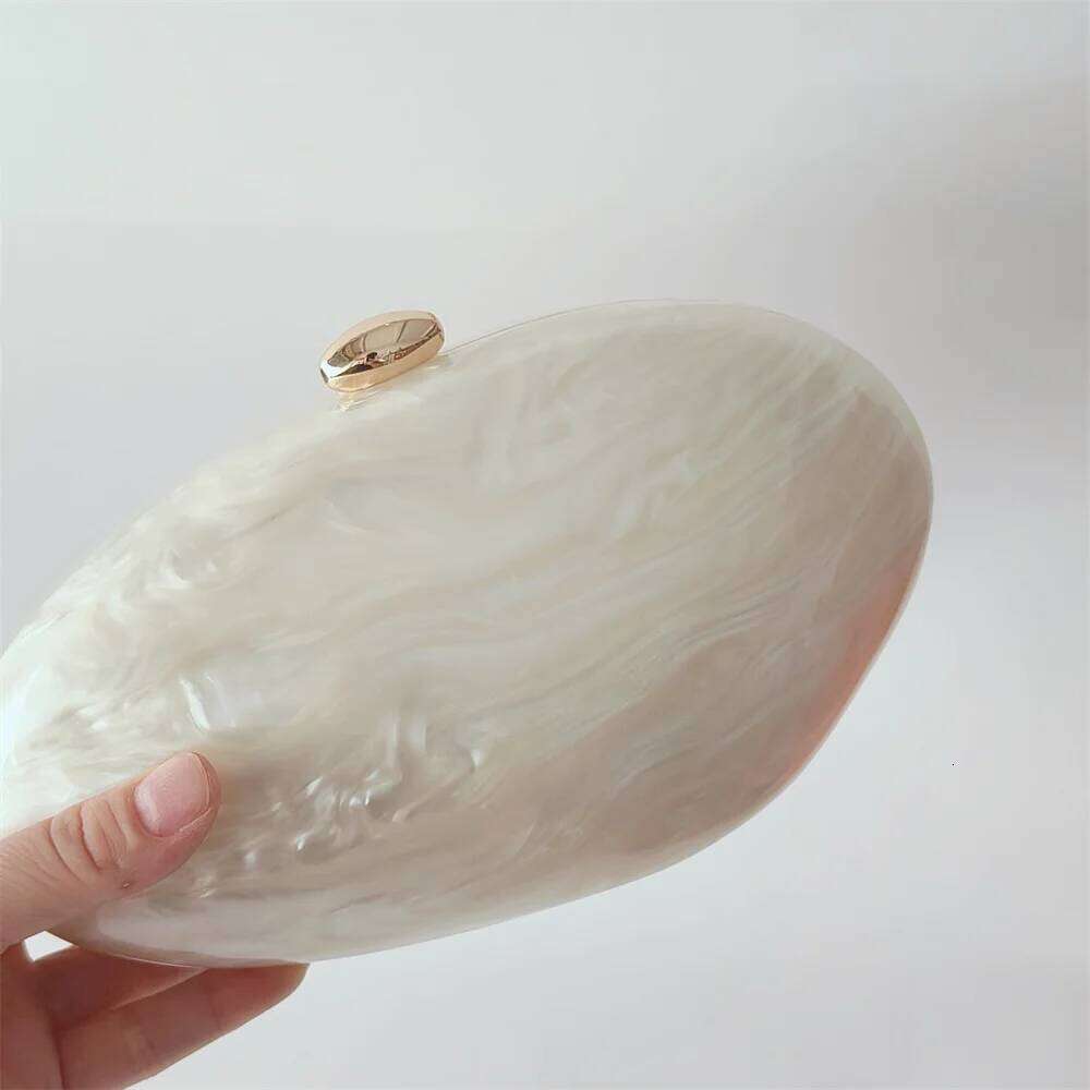 Oval Marble Beige Shell Acrylic Elegant Evening Bag Cute Handbag Wedding Lady Girl Female Mini Purse