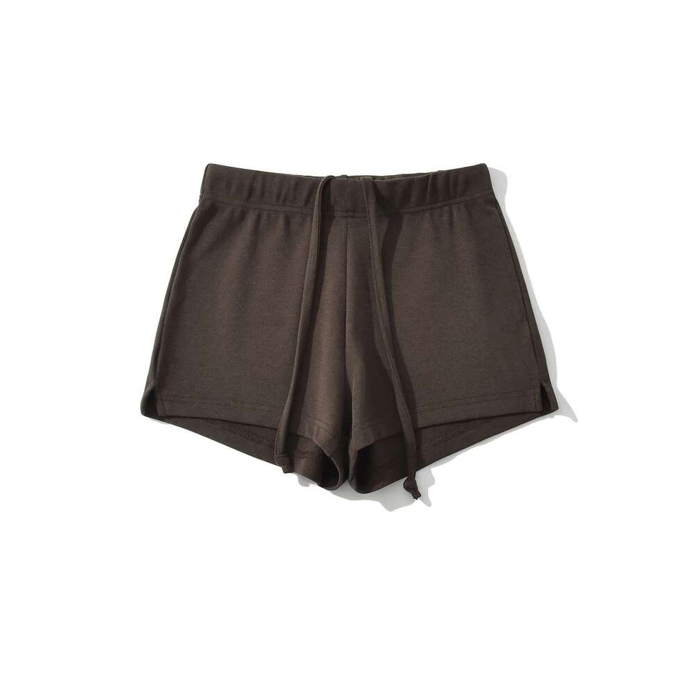 American Style Casual Sexy Low Waist Drawstring High Elastic Knitted Double-Sided Sports Hot Pants Split Wide Leg Shorts B5
