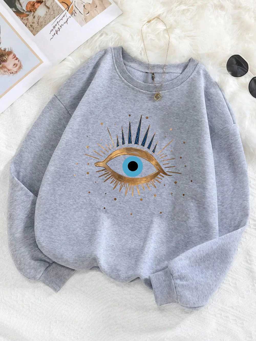 Casual Womens Sweatshirt Vintage Devils Eye Prints Pullover Soft Breathable Loose Crewneck Hoodie Autumn Winter Womens Clothing XJ250717