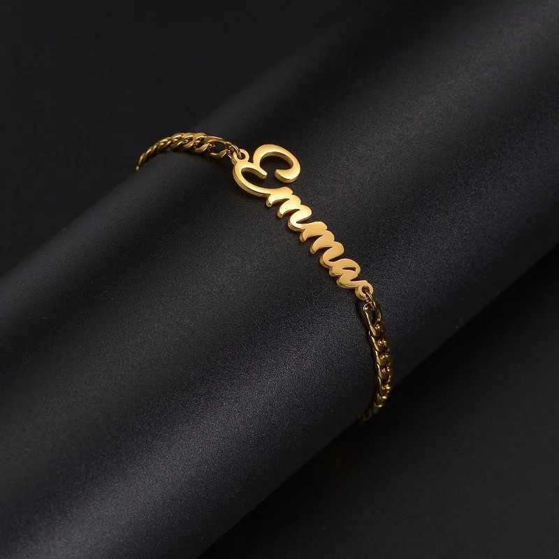 365 Custom Name Necklaces Bracelets Set Stainless Steel Personalized Nameplate Figaro Chain Men Women Jewelry Festival Gifts X2507181