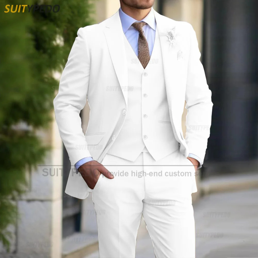 Formal Banquet Business Suit Sets For Men Wedding Party Grooms Elegant Outfits Fashion Prom Slim Fit Blazer Vest Pants 3 Pieces 250715