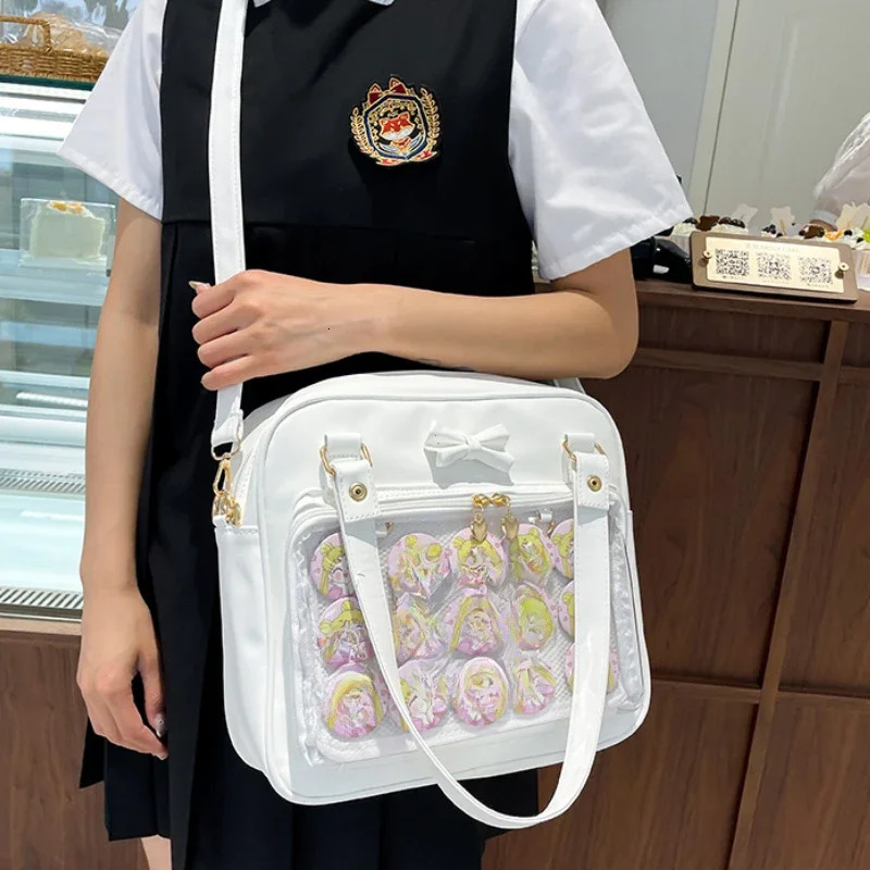 Y2K Cute Bow Ita Bag Girl Transparent Shoulder Bag Women Fashion Shoulder Crossbody Bags Ladys DIY Badge Tote Bag Lolita Handbag 250714