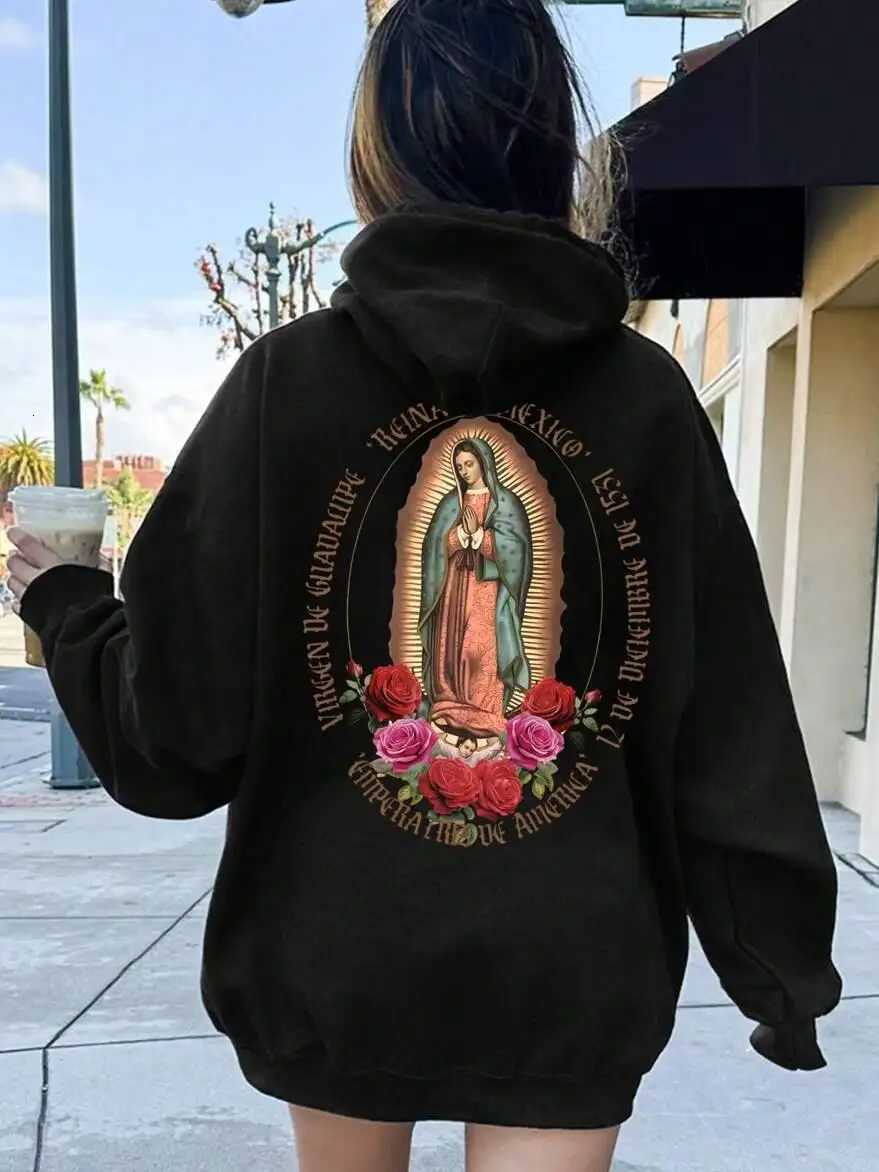 Womens With Virgin Mary Back Print Hoodie Harajuku Vintage Street Fashion Sweatshirts Comfortable Soft Hooded Streetwear XJ250717