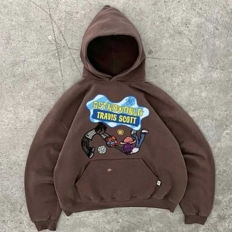 Y2K Gothic oversized cartoon letter pattern design men jacket American high street punk Harajuku trendy Gothic hoodie X250718