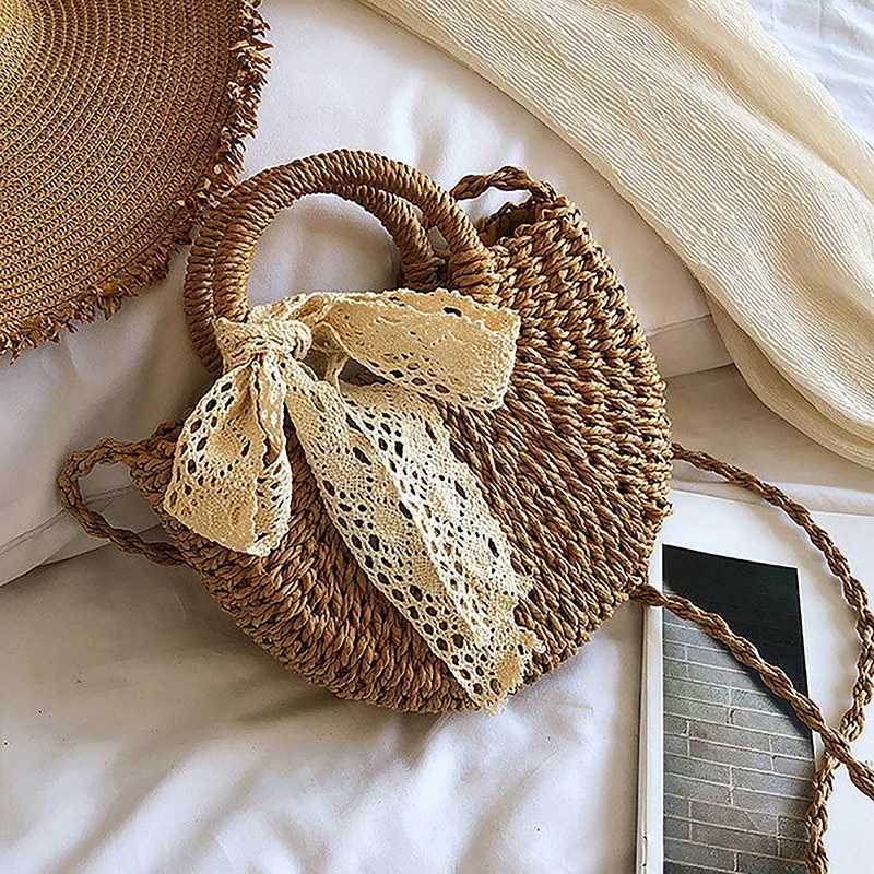 Handmade Half-Round Rattan Woven StrAW Bag Summer Women Messenger Crossbody Bags Small Beach Handbag Y250717