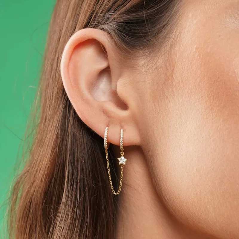Vintage Stainless Steel Crystal Star Chain Hoop Earrings For Women Trendy Punk Pendant Square Earrings Fashion Jewelry X250718