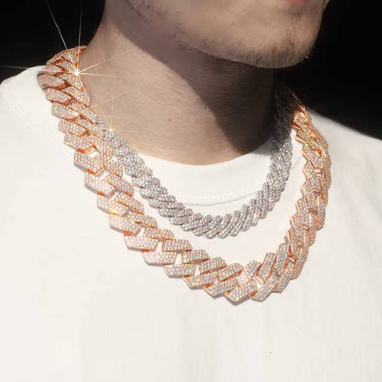 Trendy Pass Diamond Test 2 Rows Streetwear Suits for Men Necklace 925 Silver Rose Gold Moissanite Baguette Cuban Link Chain
